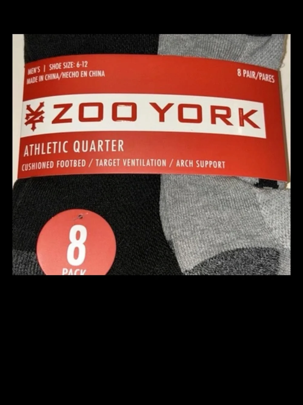 Zoo York Quarter Socks 8 Pair Men 6-12 Gray Black White w ZY Logos NEW! Skate